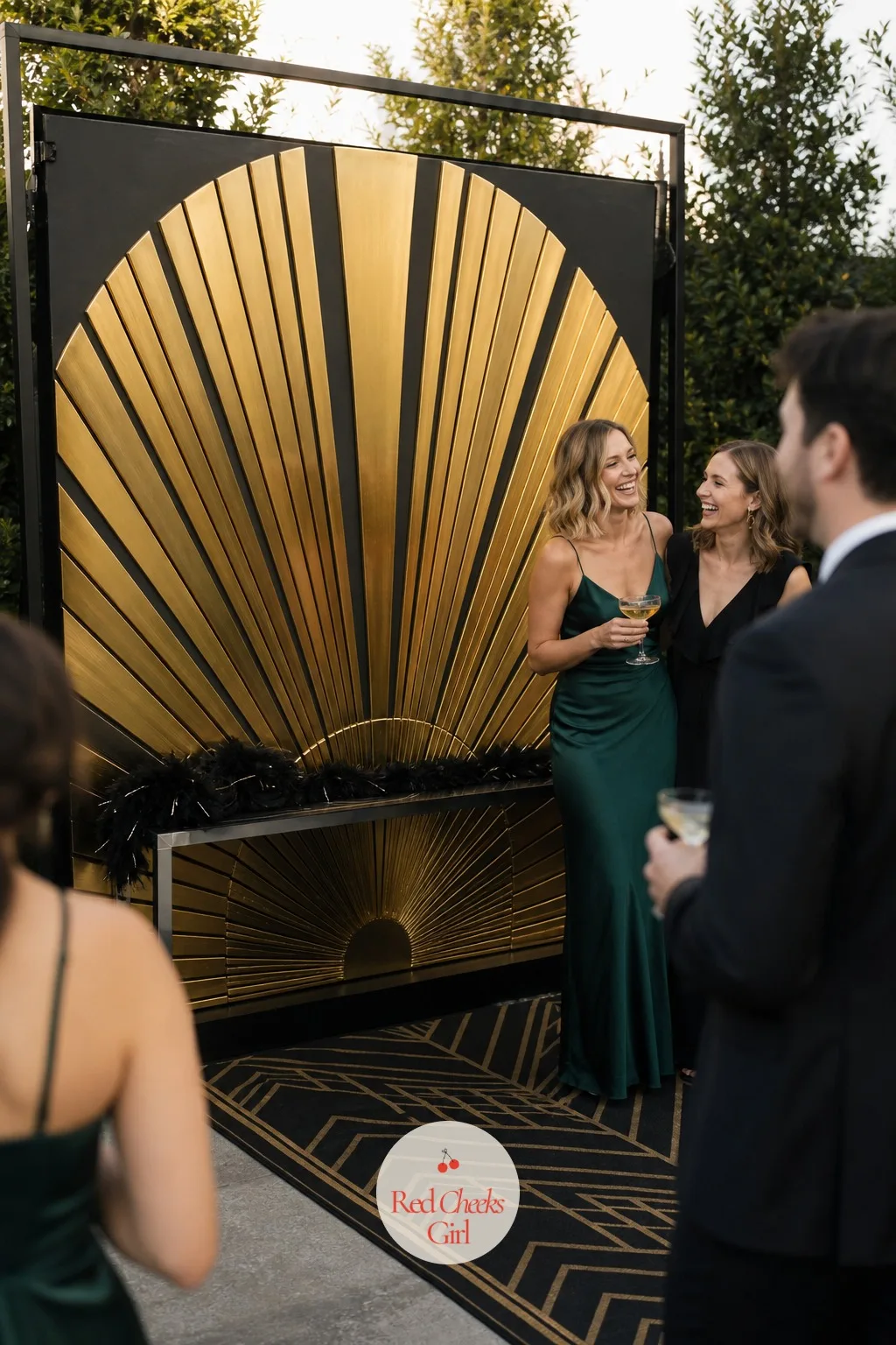 Sunburst Photo Backdrop — Somewhere near the cocktail hour, guests need a spot to stop and take a photo together, and a sunburst panel gives them a reason