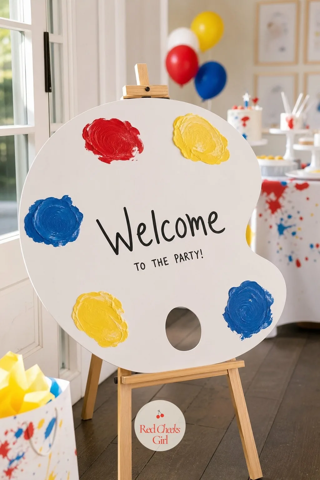 Giant Paint Palette Welcome Sign — This is the first thing she sees at the door, before she even gets her shoes off. Art themed birthday party ideas
