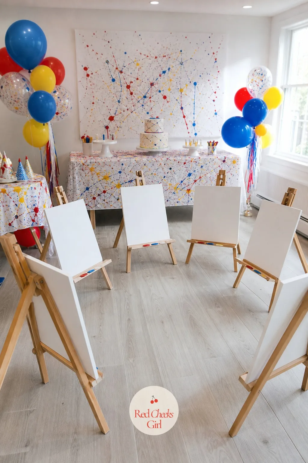 Musical Easels — A cousin of musical chairs, set up one easel fewer than the number of players in a loose circle. Art themed birthday party ideas