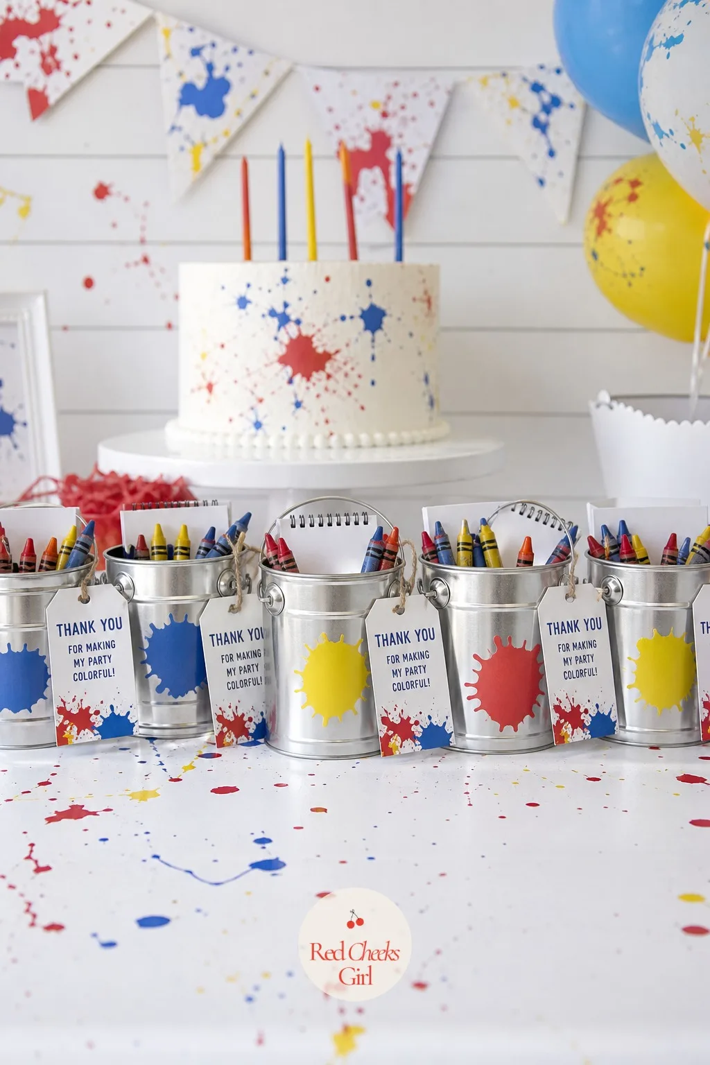 Paint Pail Art Supply Favors — The favor every child actually uses once the sugar wears off. Art themed birthday party ideas