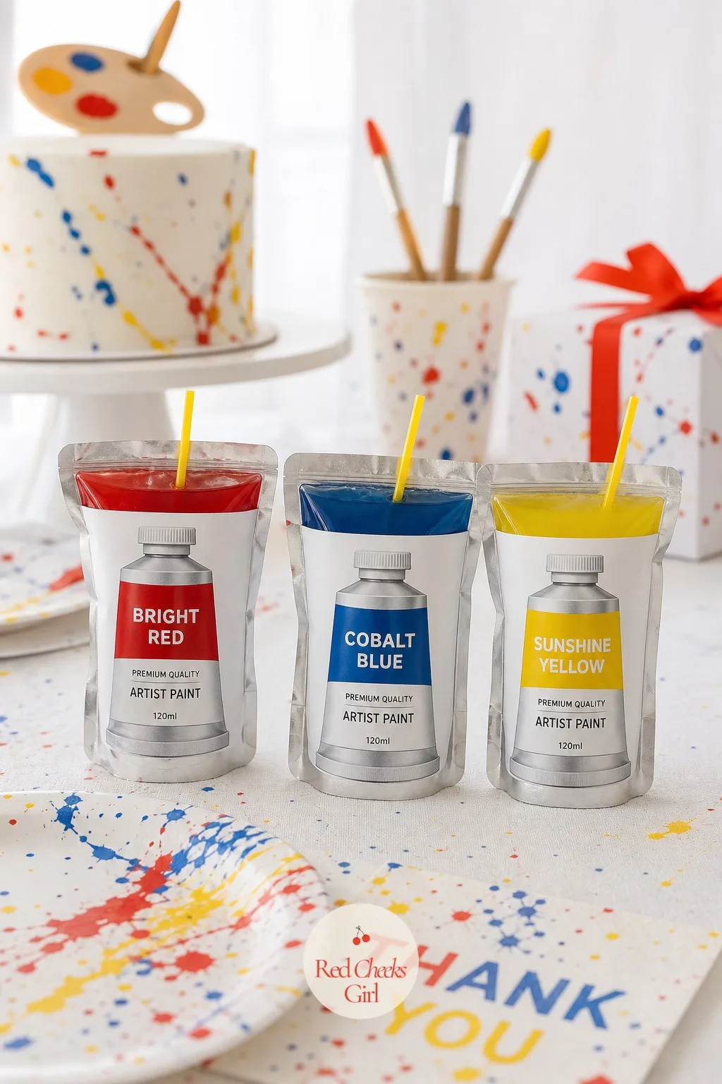 Paint Tube Drink Pouches — Drinks get the costume without a drop of food coloring touching anyone's teeth. Art themed birthday party ideas