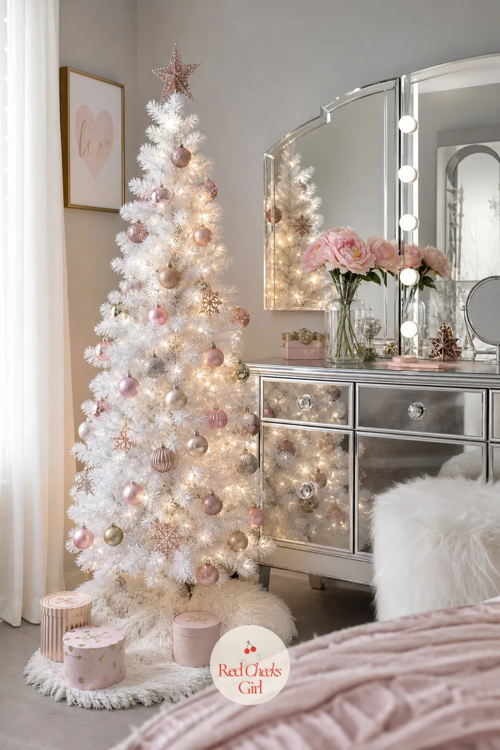 Best Choice Products 4.5ft White Christmas Tree Pre-Lit — A glam vanity corner wants something that photographs well in low light, and a white tree does that