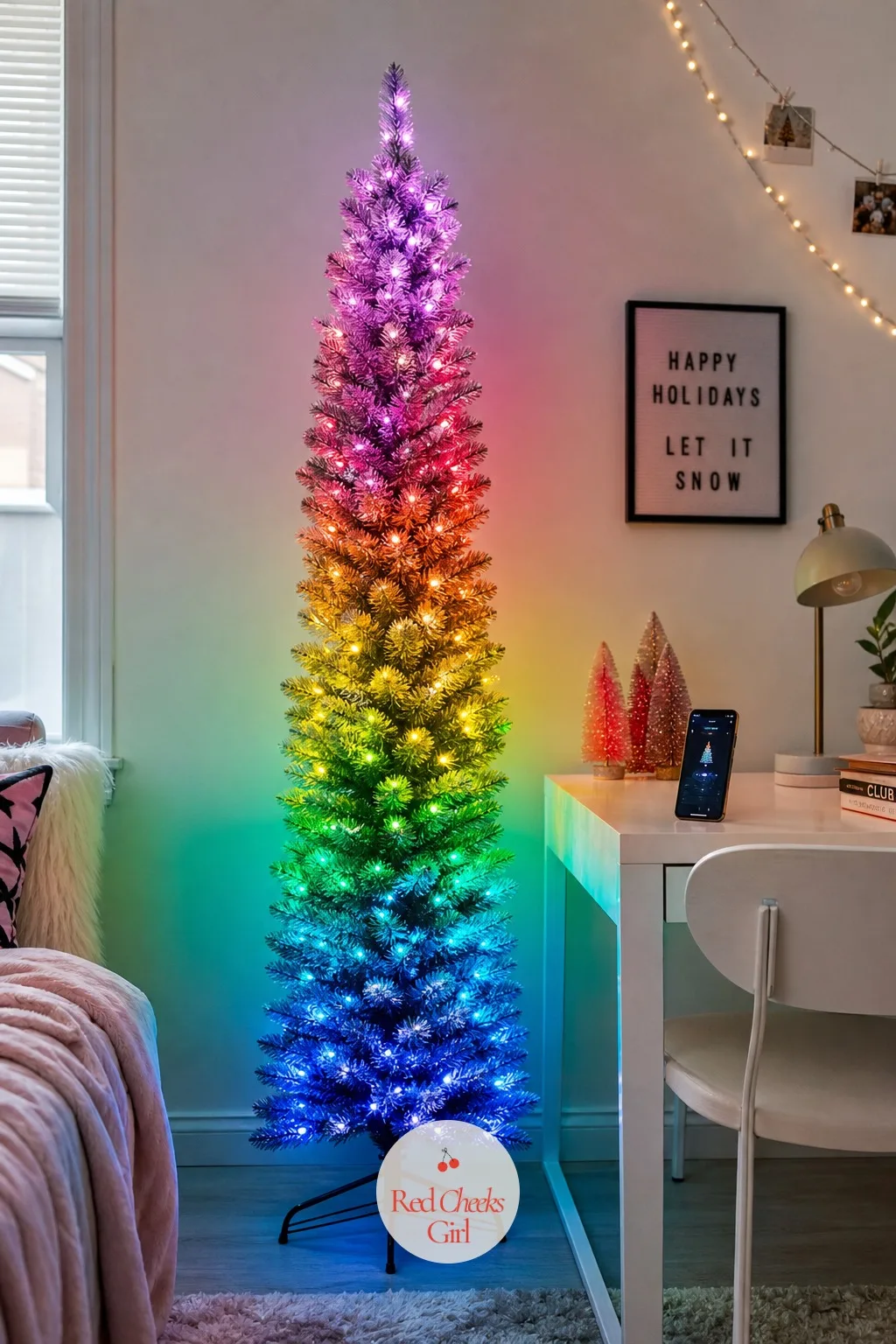 HOLLO STAR 4.5ft Prelit Pencil Christmas Tree with RGBW App Control — A teenager's room wants a tree that can be ordinary on a Tuesday and full colour for a