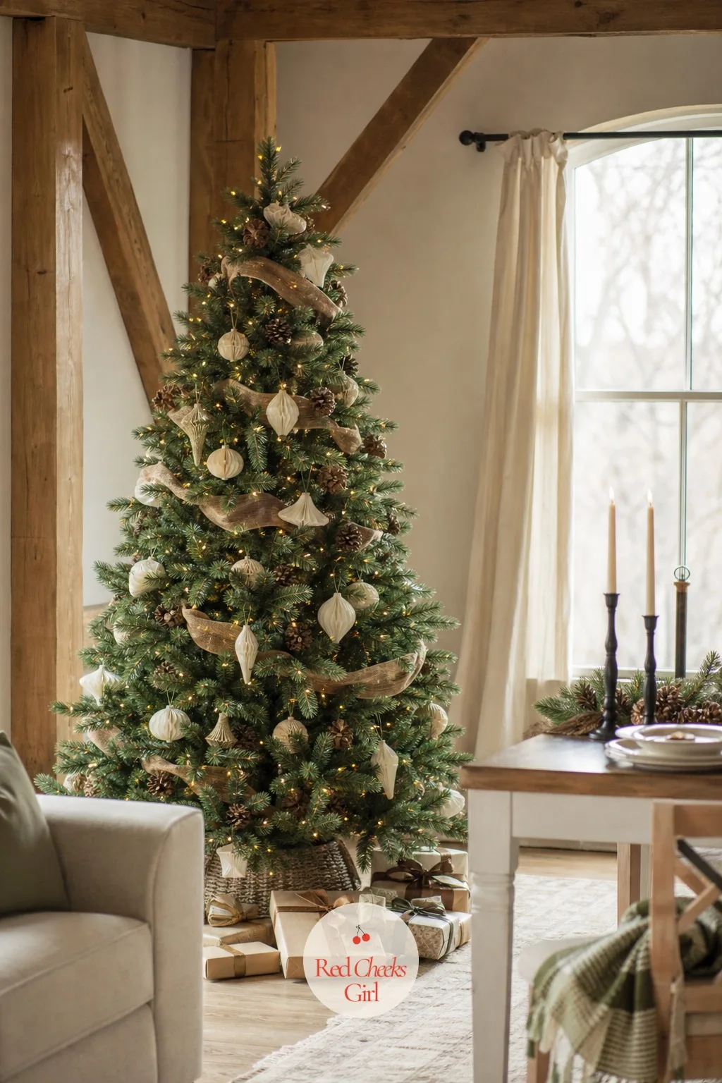 National Tree Company 7.5ft Pre-Lit Carolina Pine Artificial Christmas Tree — A farmhouse living room wants texture more than shine, and pine needles do that