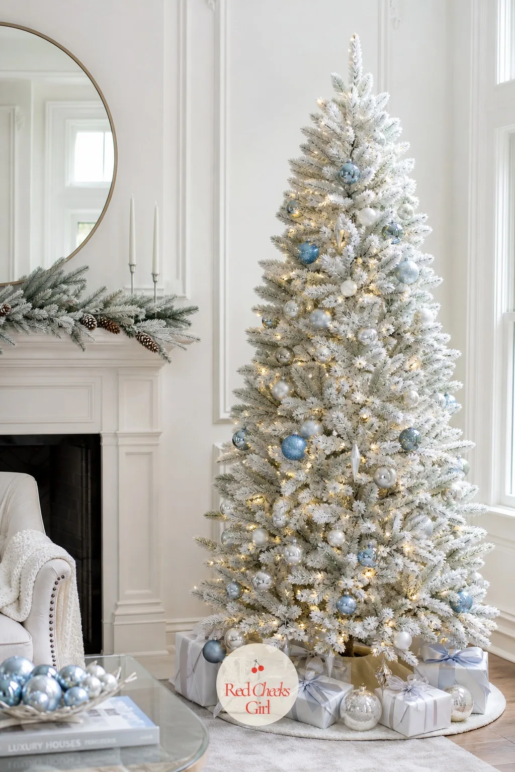 National Tree Company 7.5ft Winchester White Pine Artificial Christmas Tree — An all white living room does not want a green tree interrupting the palette