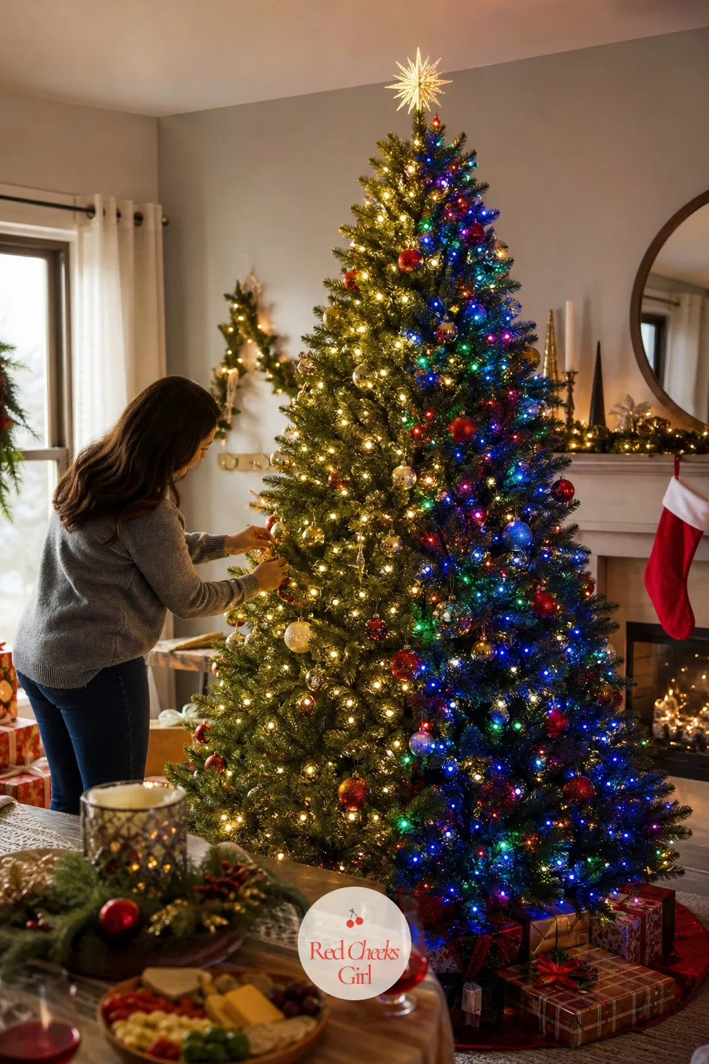 National Tree Company 7.5ft Pre-Lit Dunhill Fir with Dual Color LED Lights — Hosting means the tree has to work for two different nights: a quiet family dinner