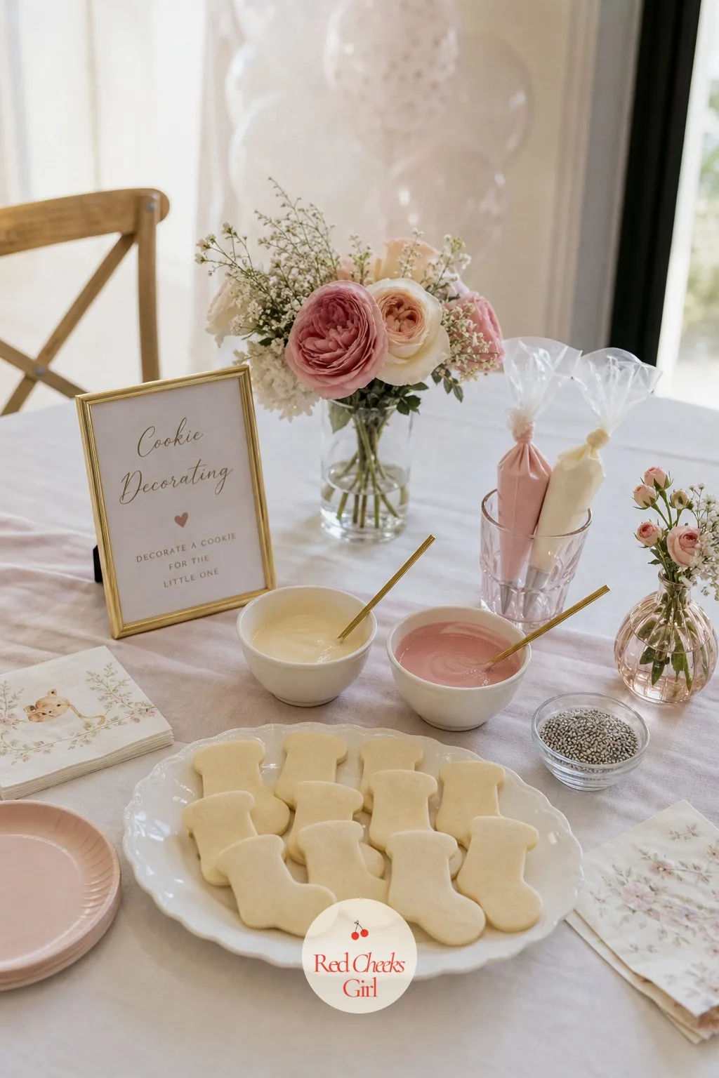 Cookie Decorating Table — A reason to sit down rather than hover near the drinks all night. Baby shower activities not games