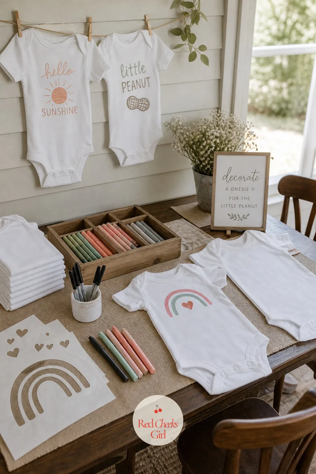 Onesie Decorating Table — This one does not need reinventing, it just needs doing properly. Baby shower activities not games