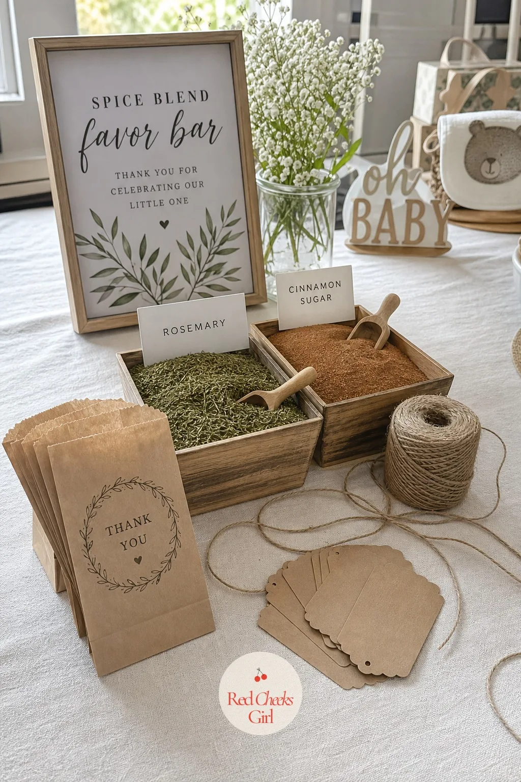 Spice Blend Favor Bar — For the friend who already owns six candles and does not need a seventh. Baby shower activities not games