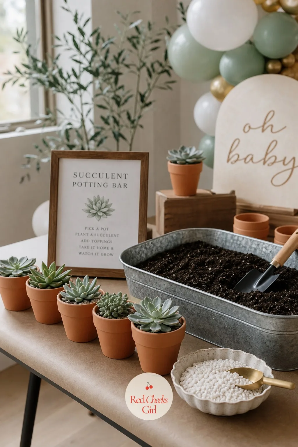 Succulent Potting Bar — A favor guests build with their own hands lands differently than one you simply hand over at the door. Baby shower activities not games