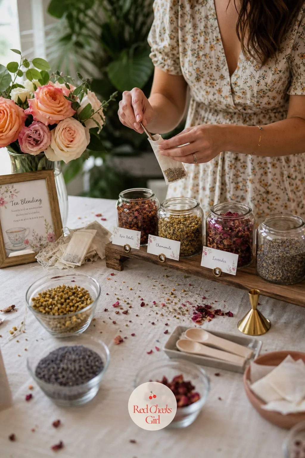Tea Blending Station — Good for a shower that starts late morning, when coffee feels wrong and wine feels early. Baby shower activities not games