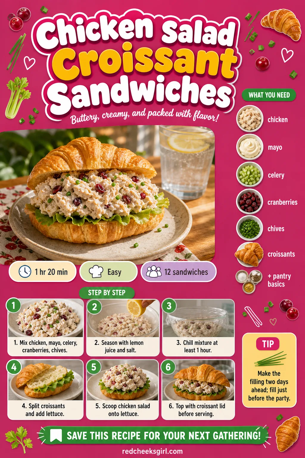 Chicken Salad Croissant Sandwiches Recipe Card printable sheet. Baby shower food
