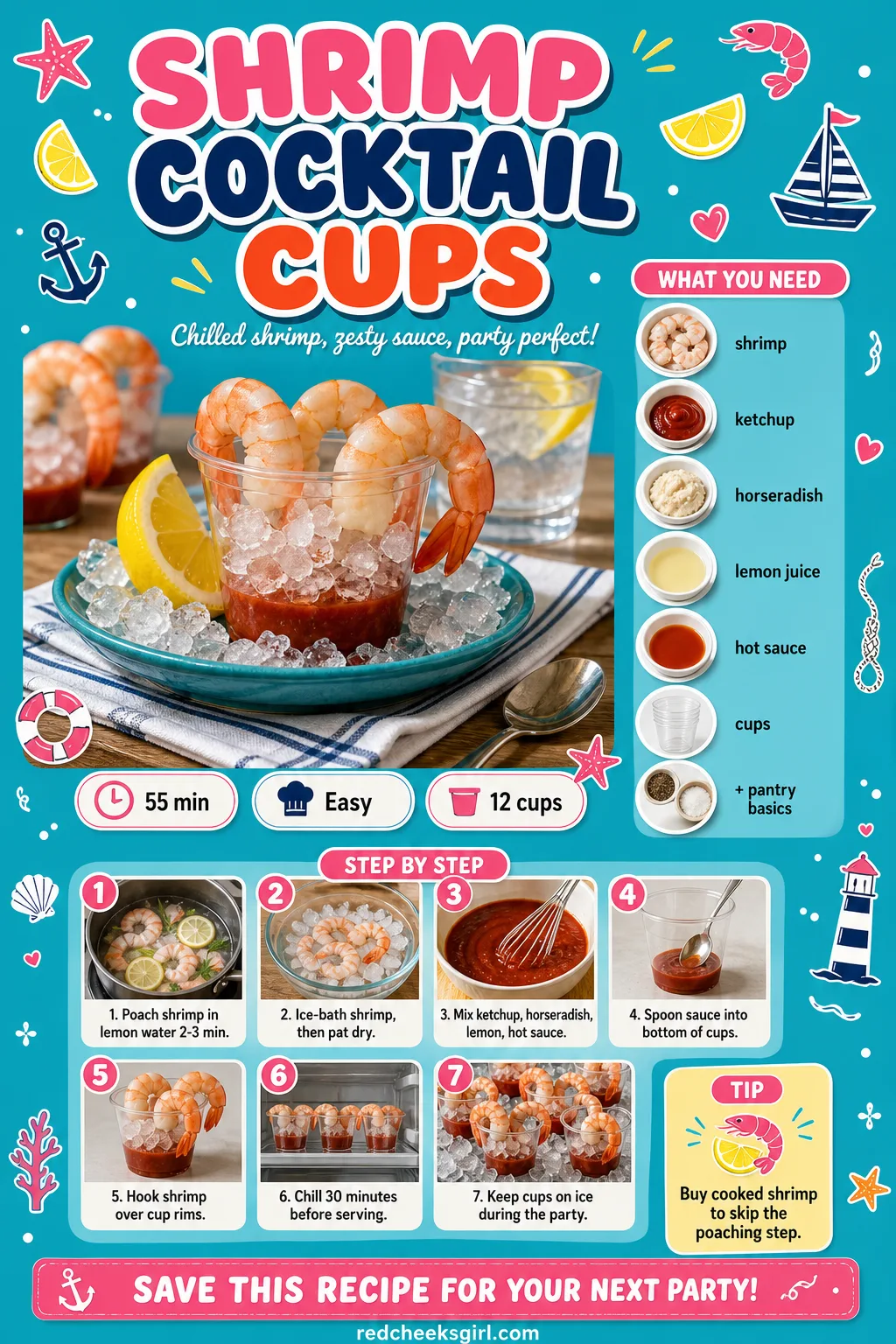 Shrimp Cocktail Cups Recipe Card printable sheet. Baby shower food