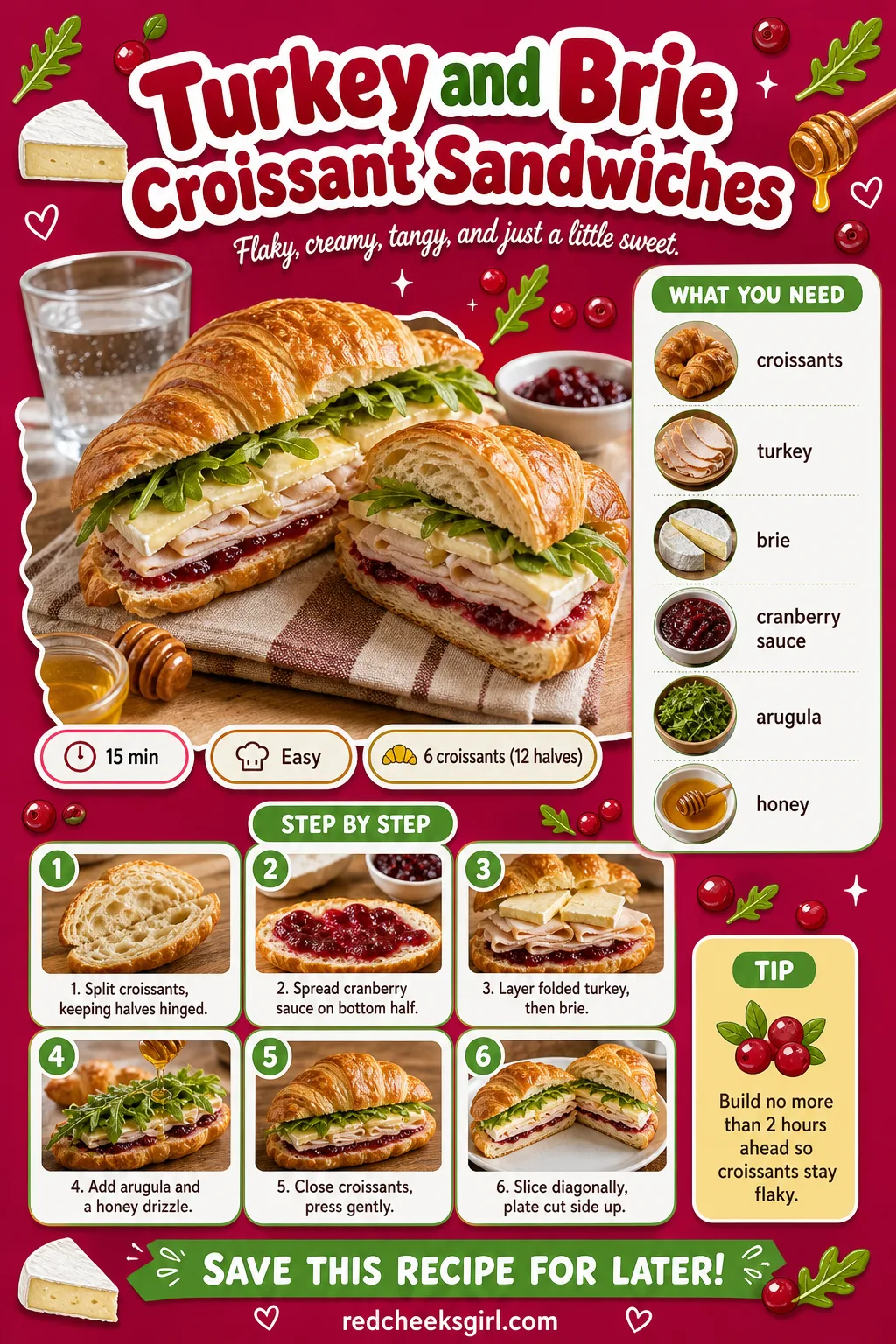 Turkey and Brie Croissant Sandwiches Recipe Card printable sheet. Baby shower food