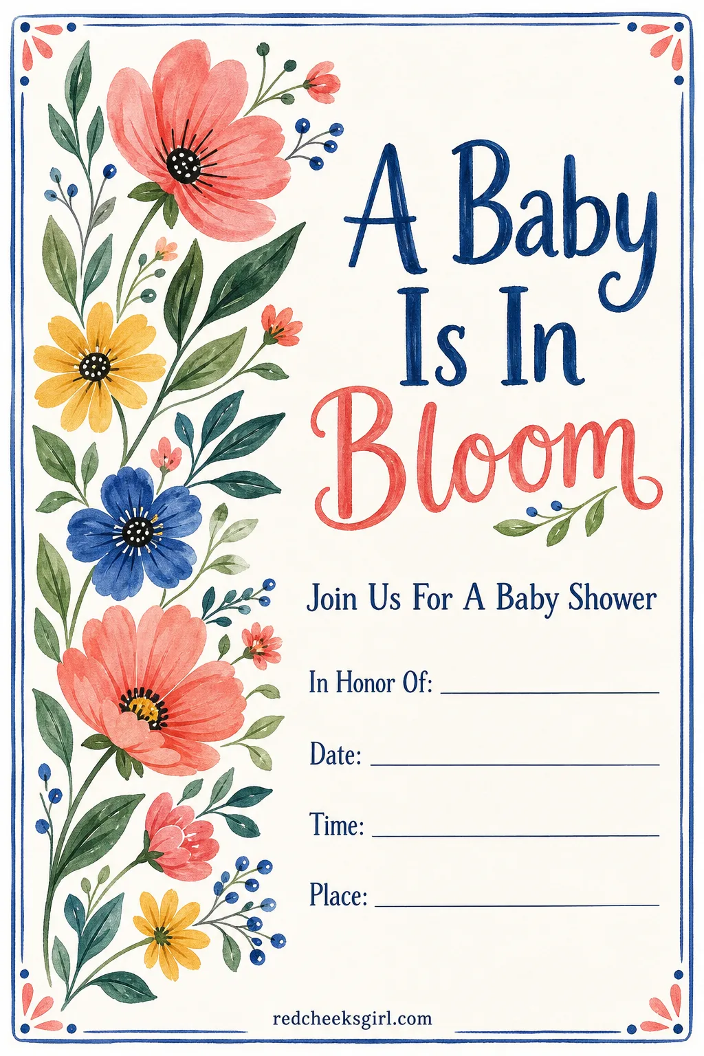 The Baby in Bloom Invitation printable sheet — For the shower happening the same weekend as the garden club sale, flowers already everywhere. Baby shower