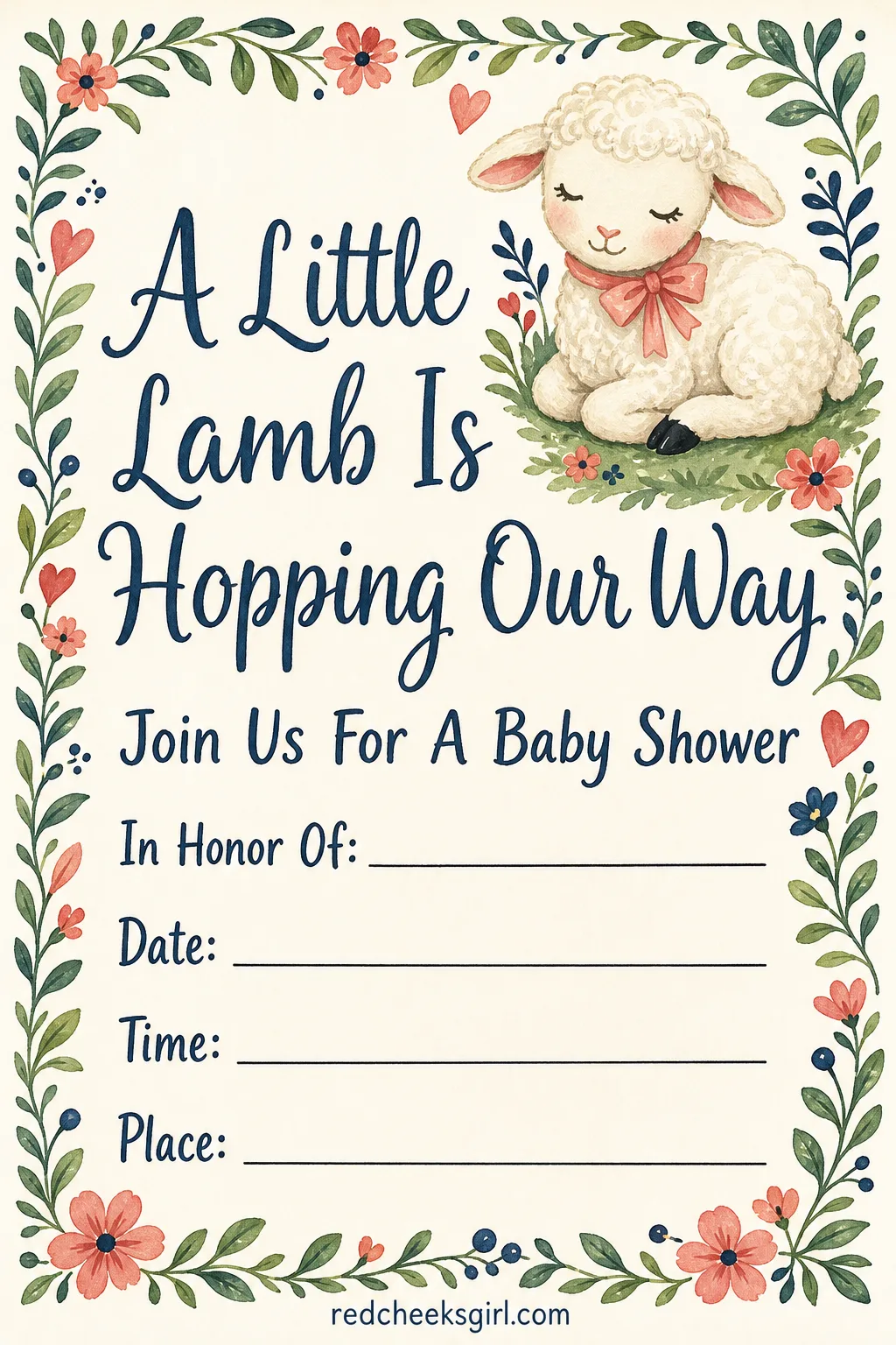 The Little Lamb Invitation printable sheet — A lamb works for a spring shower, or simply for the friend who wanted something gentle rather than loud. Baby
