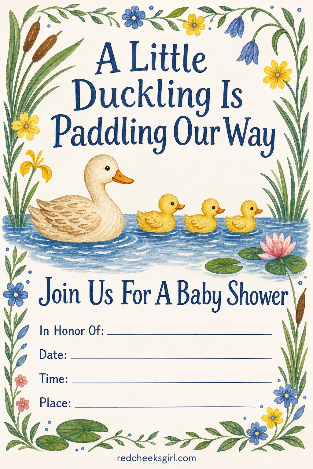 The Mallard Duck Invitation printable sheet — The friend who wanted ducks on the invite and nothing else gets exactly that here. Baby shower invitations
