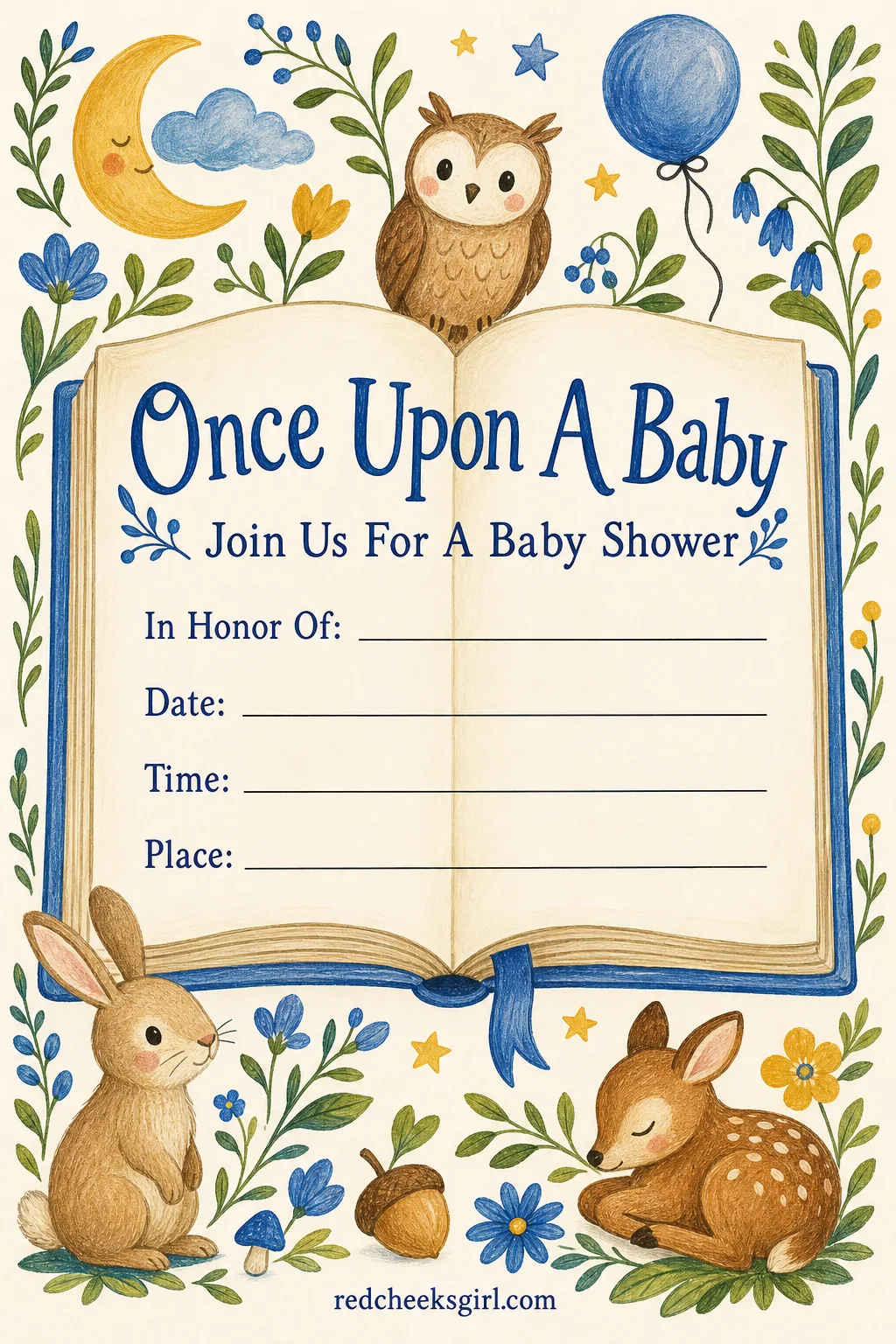 The Storybook Invitation printable sheet — For the friend asking guests to bring a favourite children's book instead of a card. Baby shower invitations