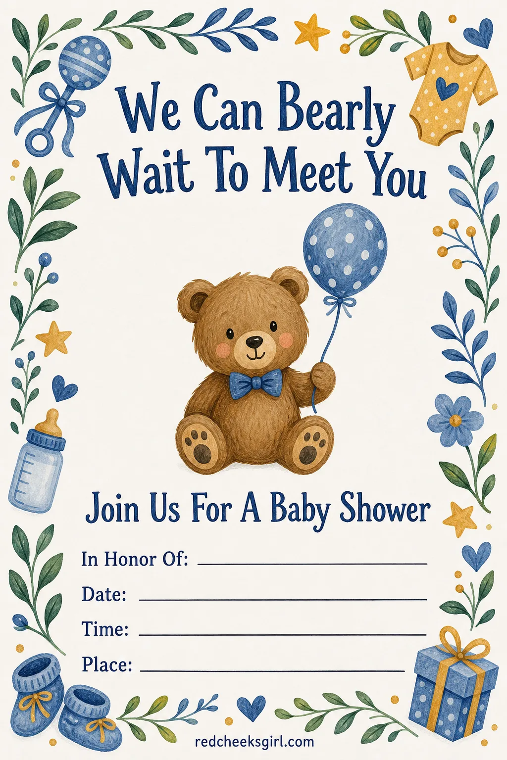 The We Can Bearly Wait Invitation printable sheet — For the friend who wanted a bear theme but already used the arctic version on the nursery wall. Baby shower