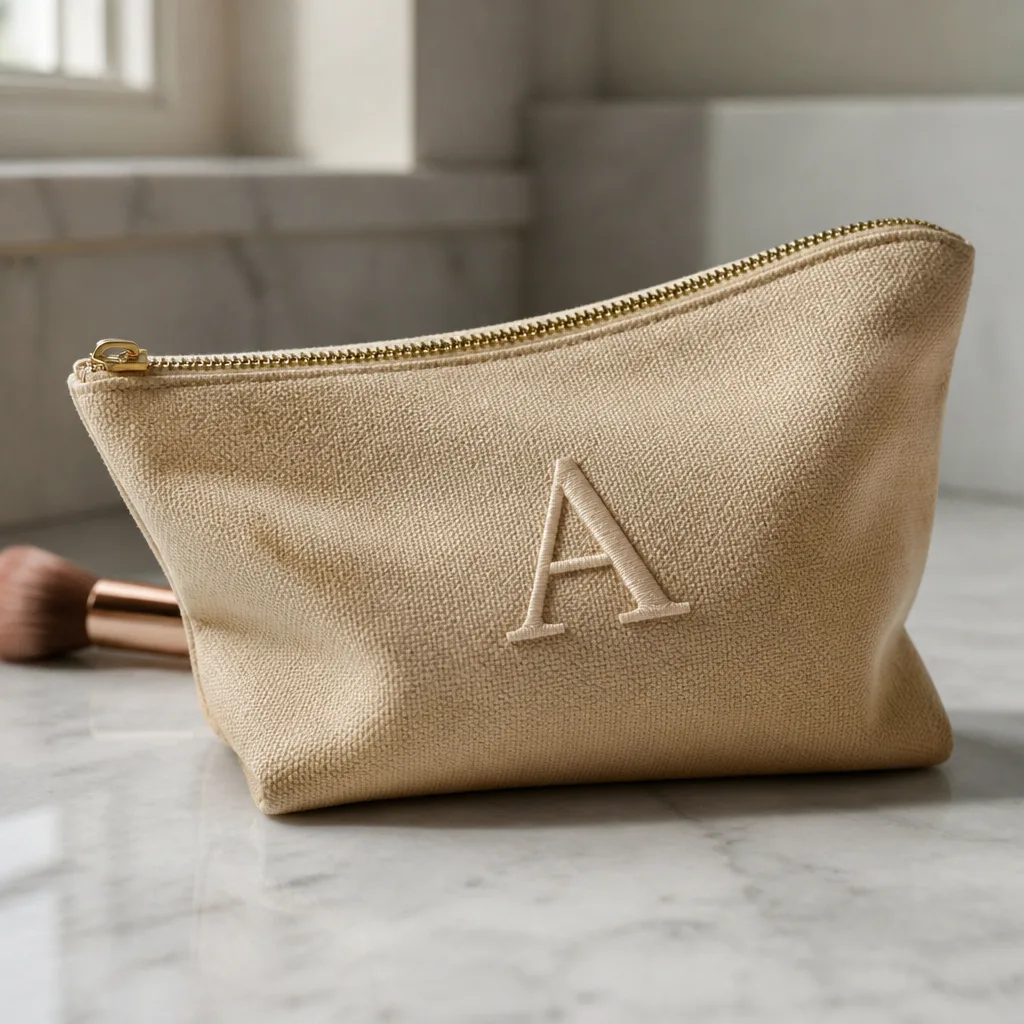 Monogram Makeup Bag — Every bag in her suitcase looks identical at airport security, so one with her initial on it is the one she stops losing. Bachelorette