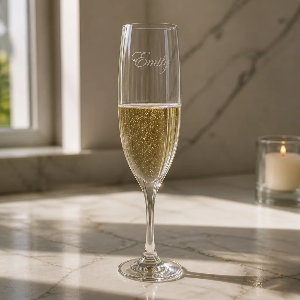 Personalized Champagne Flute — Pour the first toast into it and she will reach for it again on every anniversary that follows. Bachelorette party favors