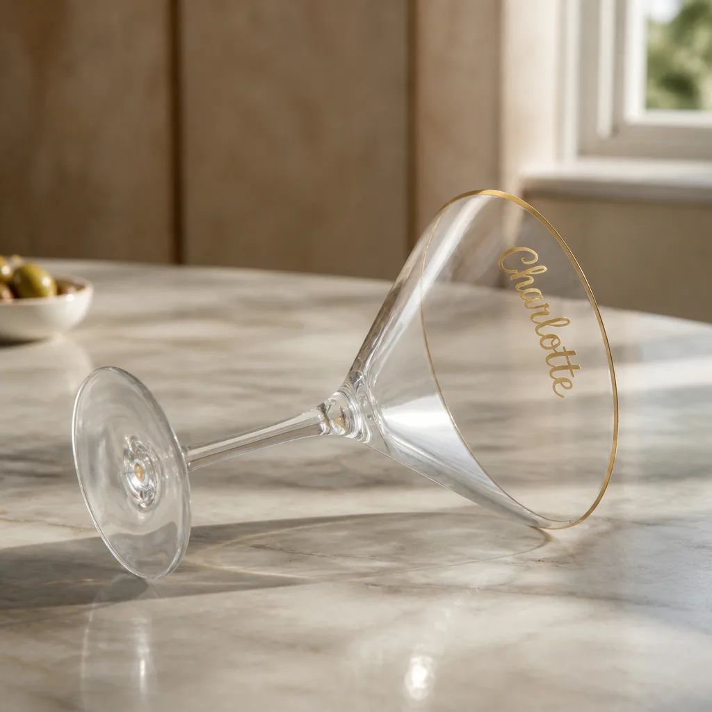 Personalized Martini Glasses — A plain bar cart glass never says this weekend mattered, but a glass with her name etched into the side does. Bachelorette party