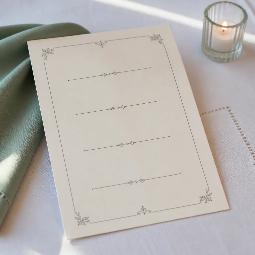 Printed Itinerary Card — A printed card with the weekend's schedule on it, times and addresses in one place instead of scattered across six texts. Bachelorette