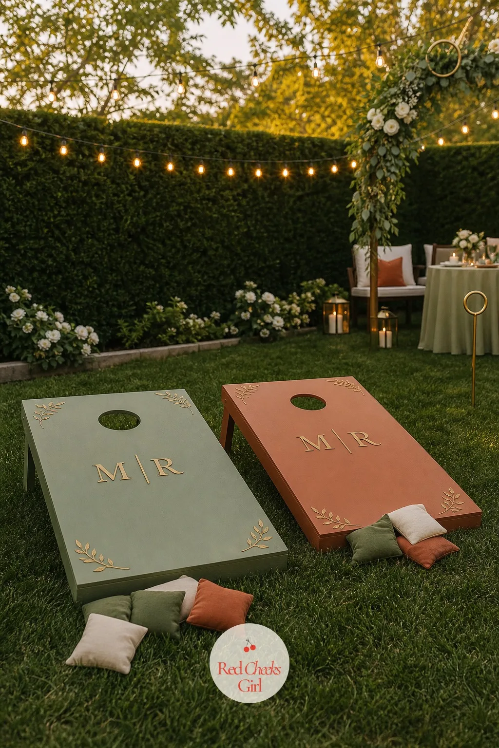 Cornhole With the Couple's Initials — The game that always ends up with more people standing around watching than actually playing. Backyard engagement party