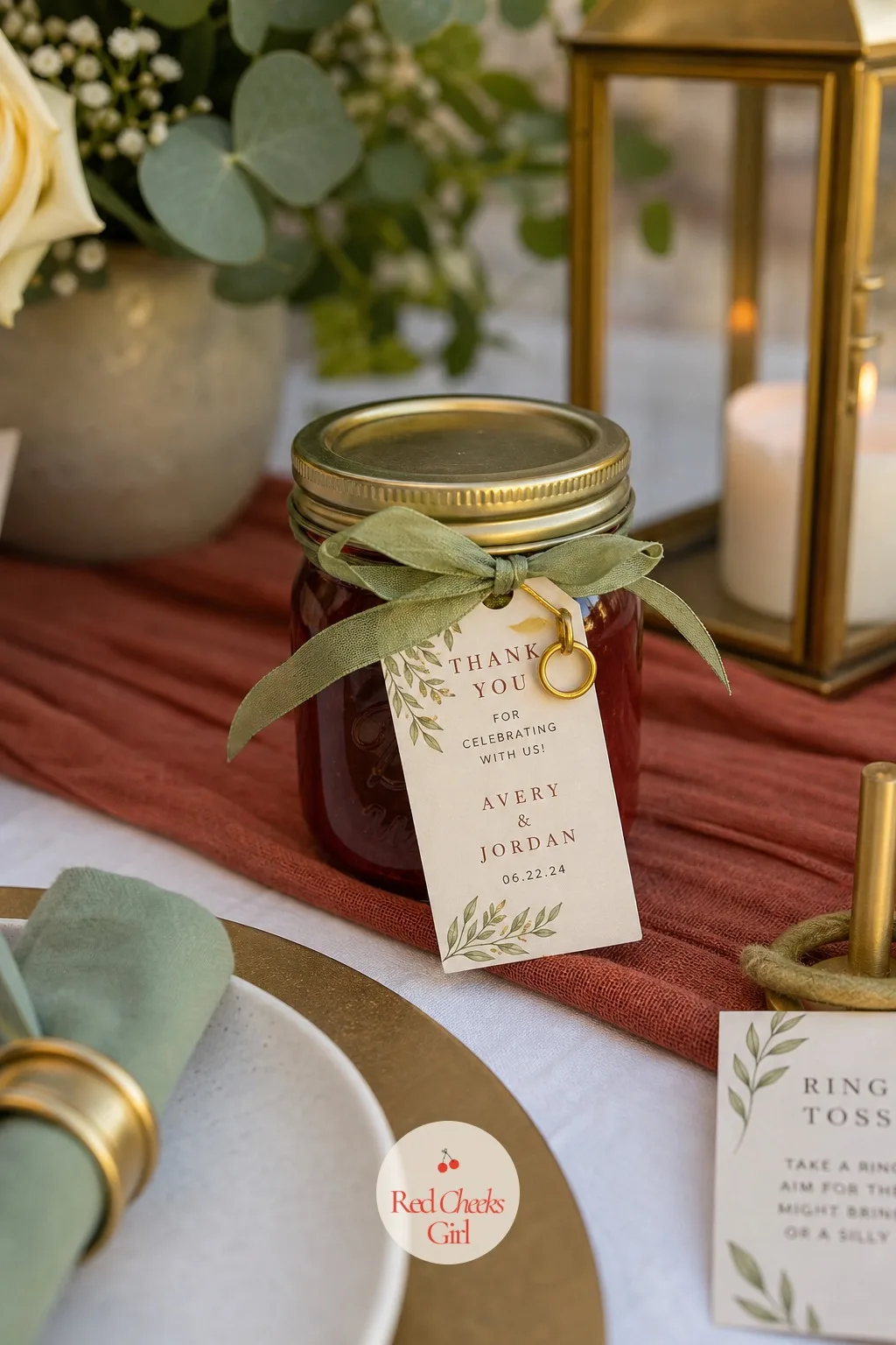 Custom Ring Charm Tags on Every Favor — The one detail that ties every favor on the table back to the reason everyone is standing in this yard in the first