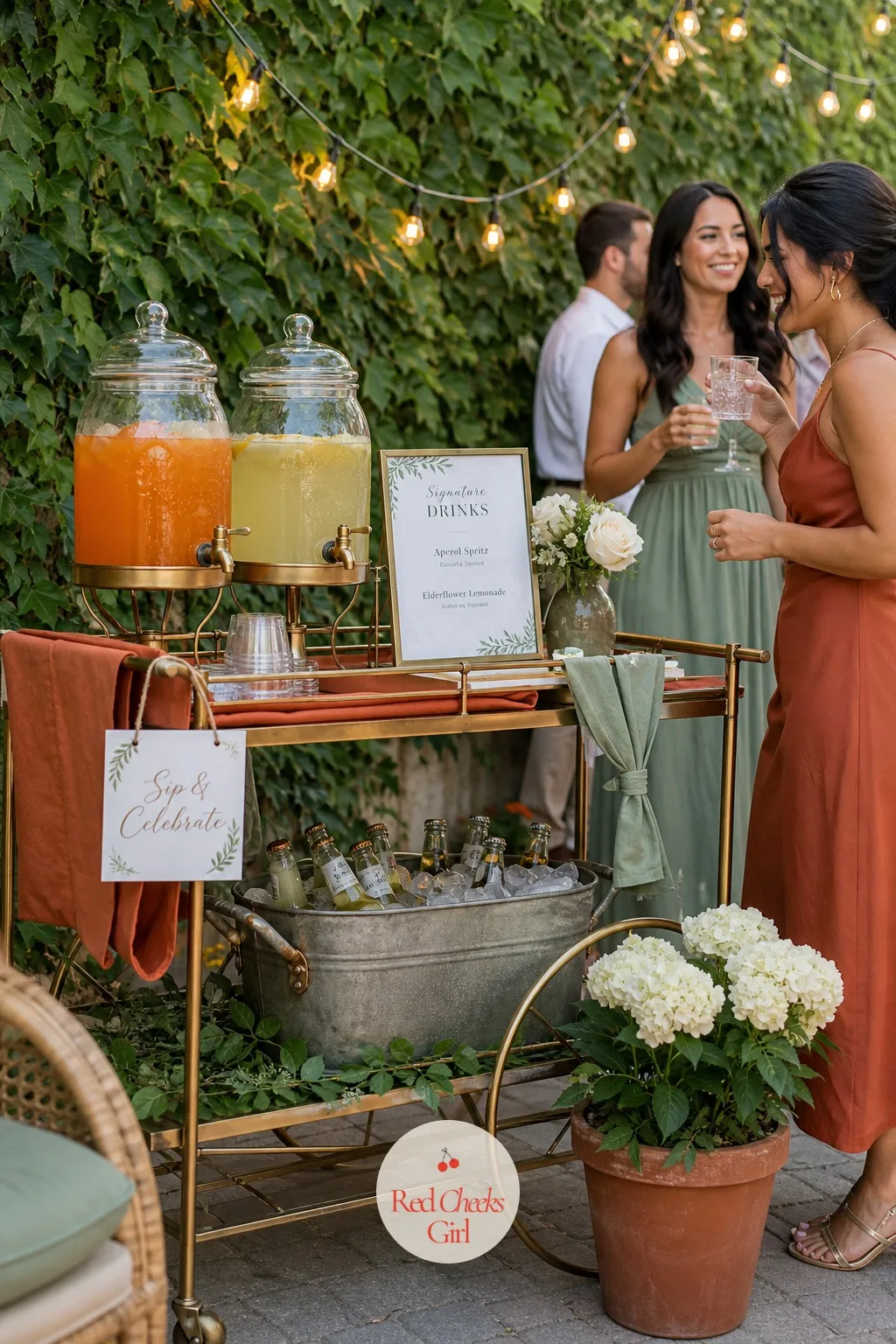 The Drink Station — Guests would rather pour their own than wait in a line for a bartender, especially at a casual backyard party. Backyard engagement party