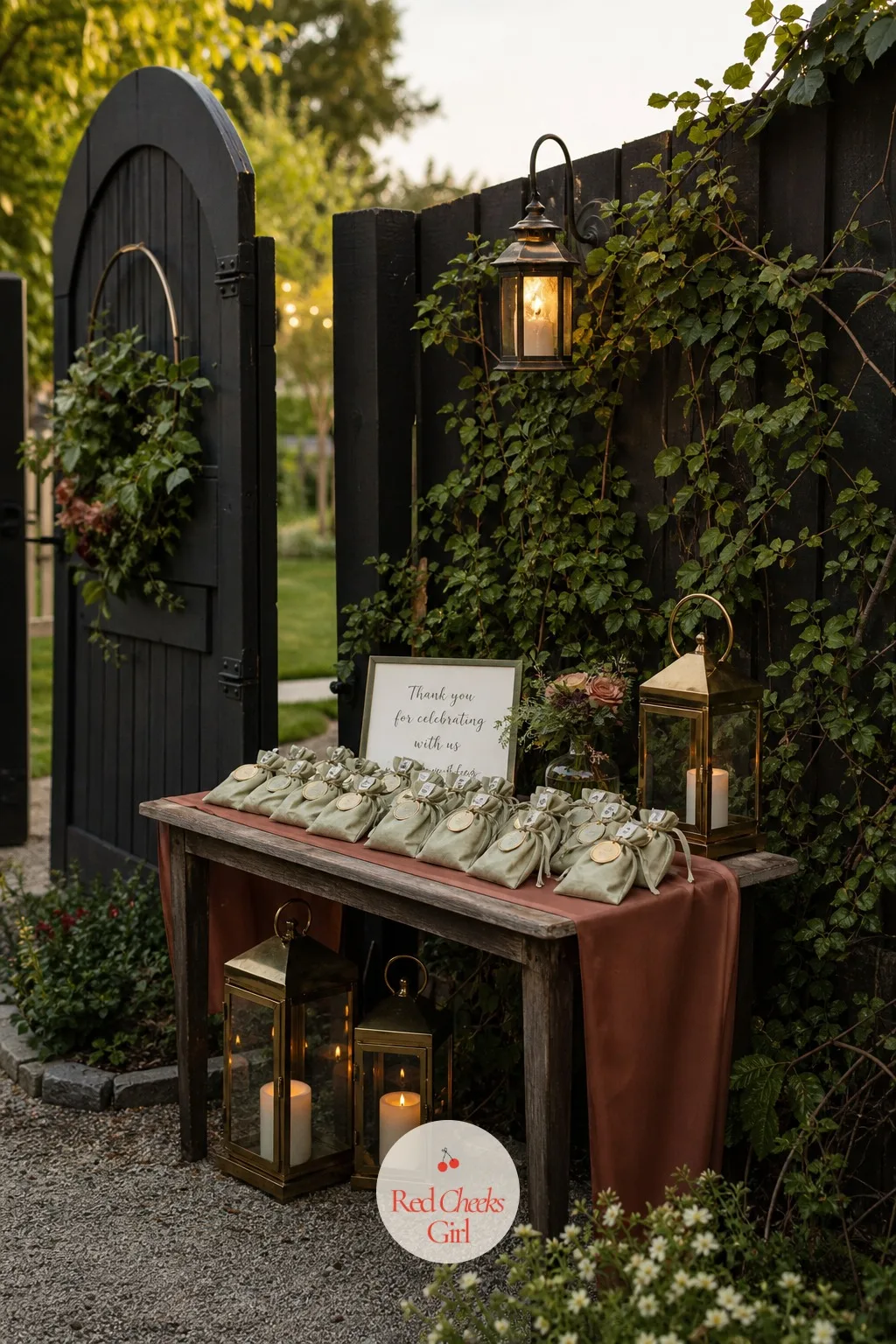The Favor Table by the Gate — The last thing guests touch before they leave, worth setting up as a proper table rather than a box left by the door. Backyard