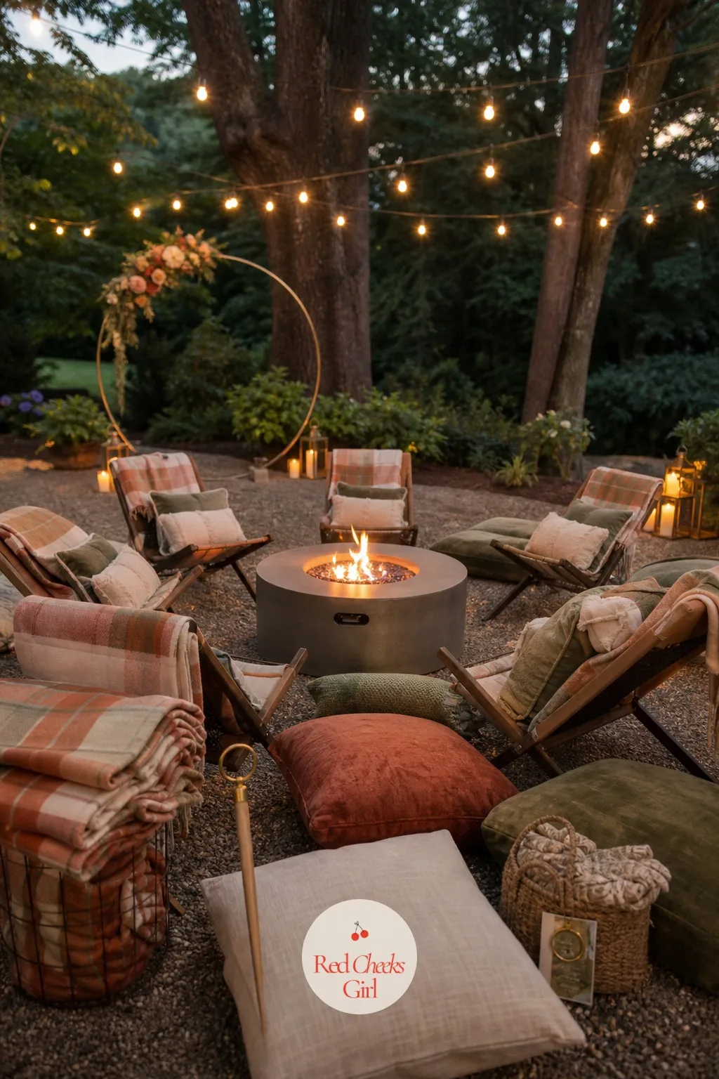 The Fire Pit Circle of Low Chairs — Once the sun is actually down, this is where everyone ends up without being told to move there. Backyard engagement party