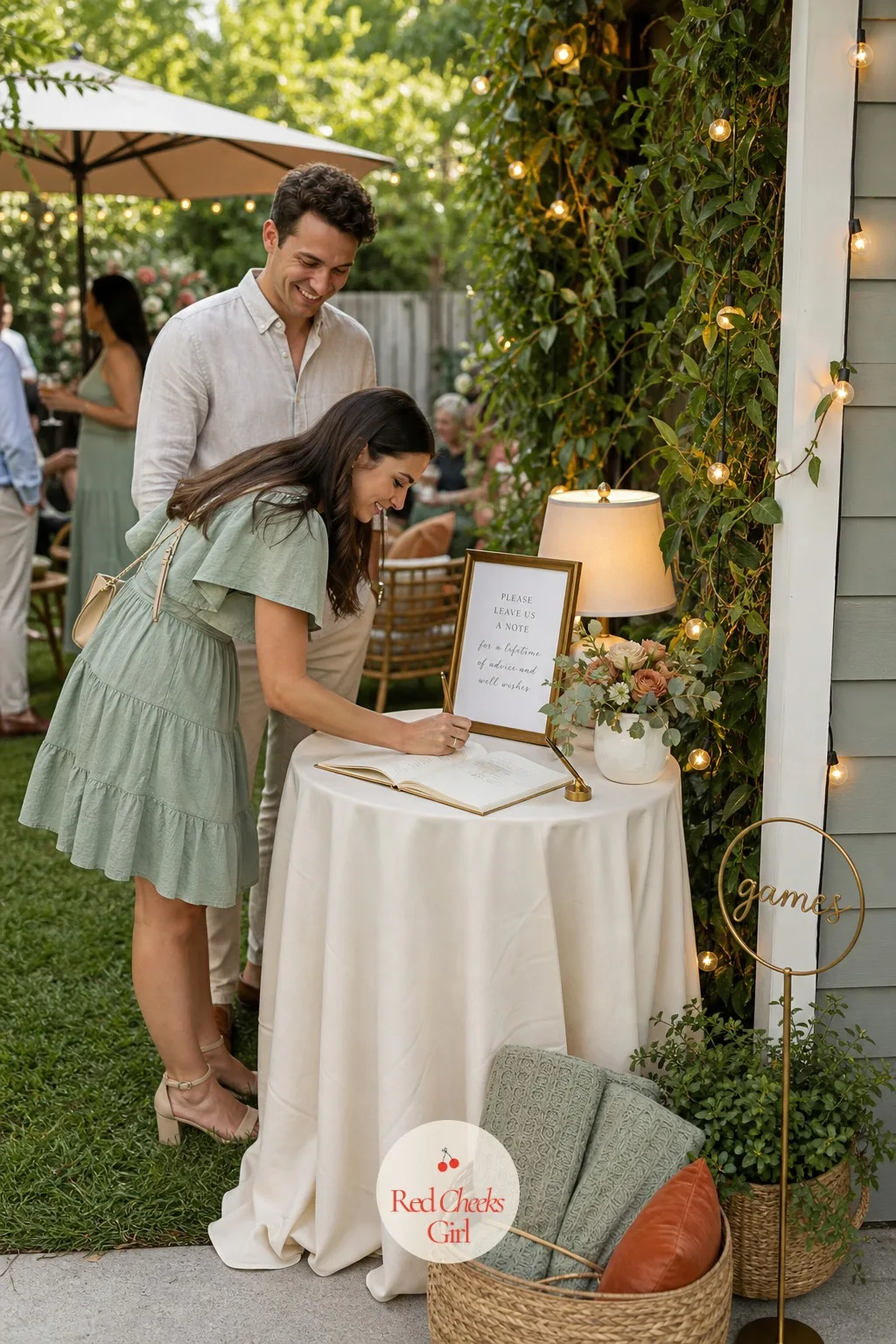 The Guest Book Table — Something guests actually stop and write in on their way out, rather than a book that sits untouched by the door. Backyard engagement