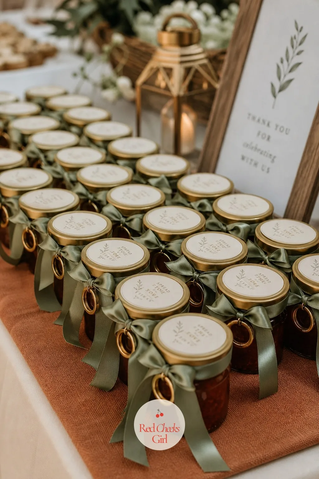 Mini Jam Jars Tied With Ribbon Rings — A favor guests will actually open and use, instead of letting it sit in a kitchen drawer. Backyard engagement party