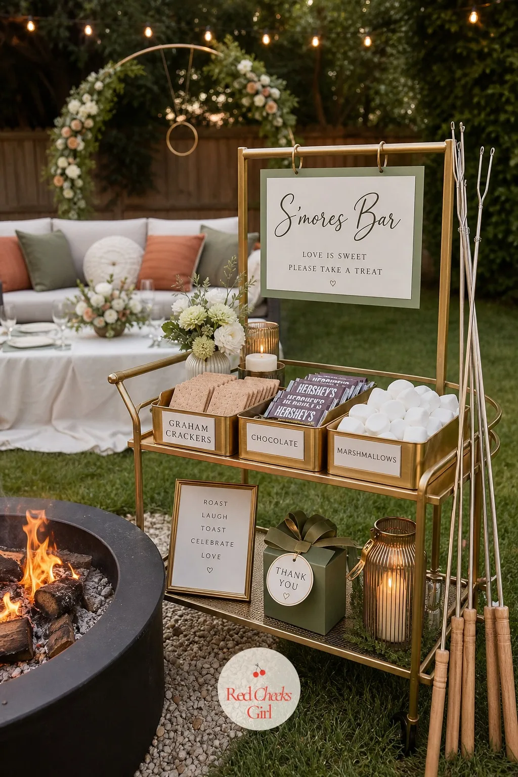 The S'mores Bar Beside the Fire Pit — Dessert without plates, eaten standing up, hands a little sticky, which is exactly the point at this point in the night.