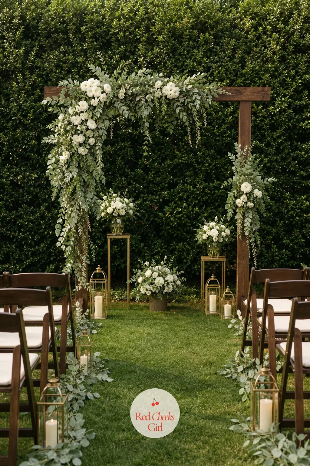 Ceremony Backdrop: The Garden Hedge And Floral Arch — Feels like a backdrop needs building from scratch. Backyard wedding ideas