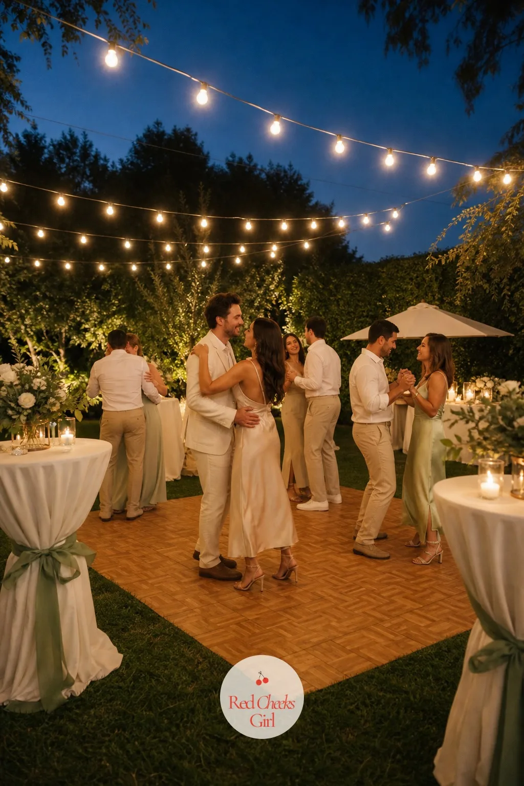 A Lawn Dance Floor Under The Lights — Dancing straight on grass ruins heels within the first song and leaves everyone standing stiffly instead. Backyard