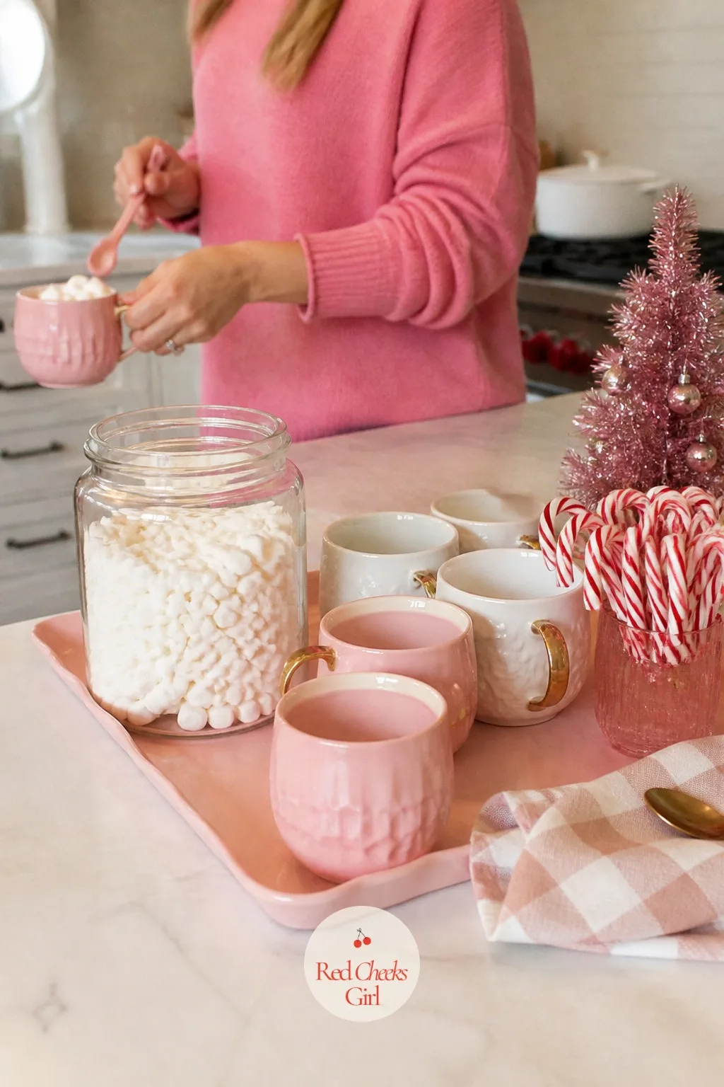The Kitchen Counter, Set Up for Cocoa — This is the corner that gets used the most, not just looked at, so it has to survive sticky fingers as well as it
