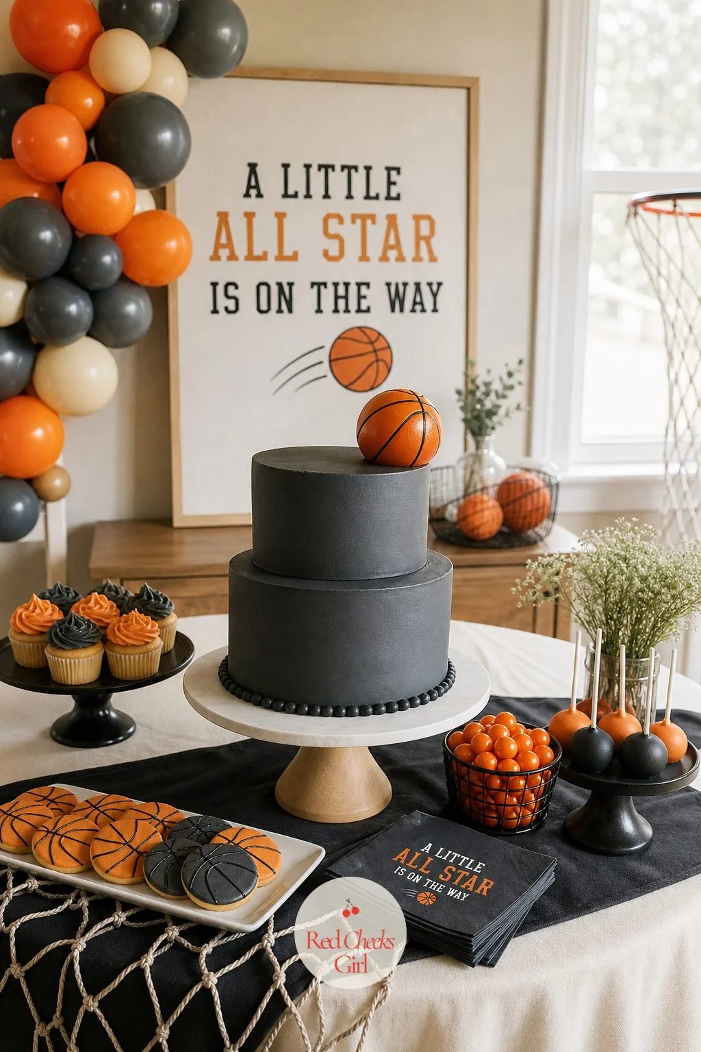 Cake with an Orange Ball on Top — One bold cake does more than six small ones, and this is the one bold move: a plain, smoothly frosted cake with a single ball