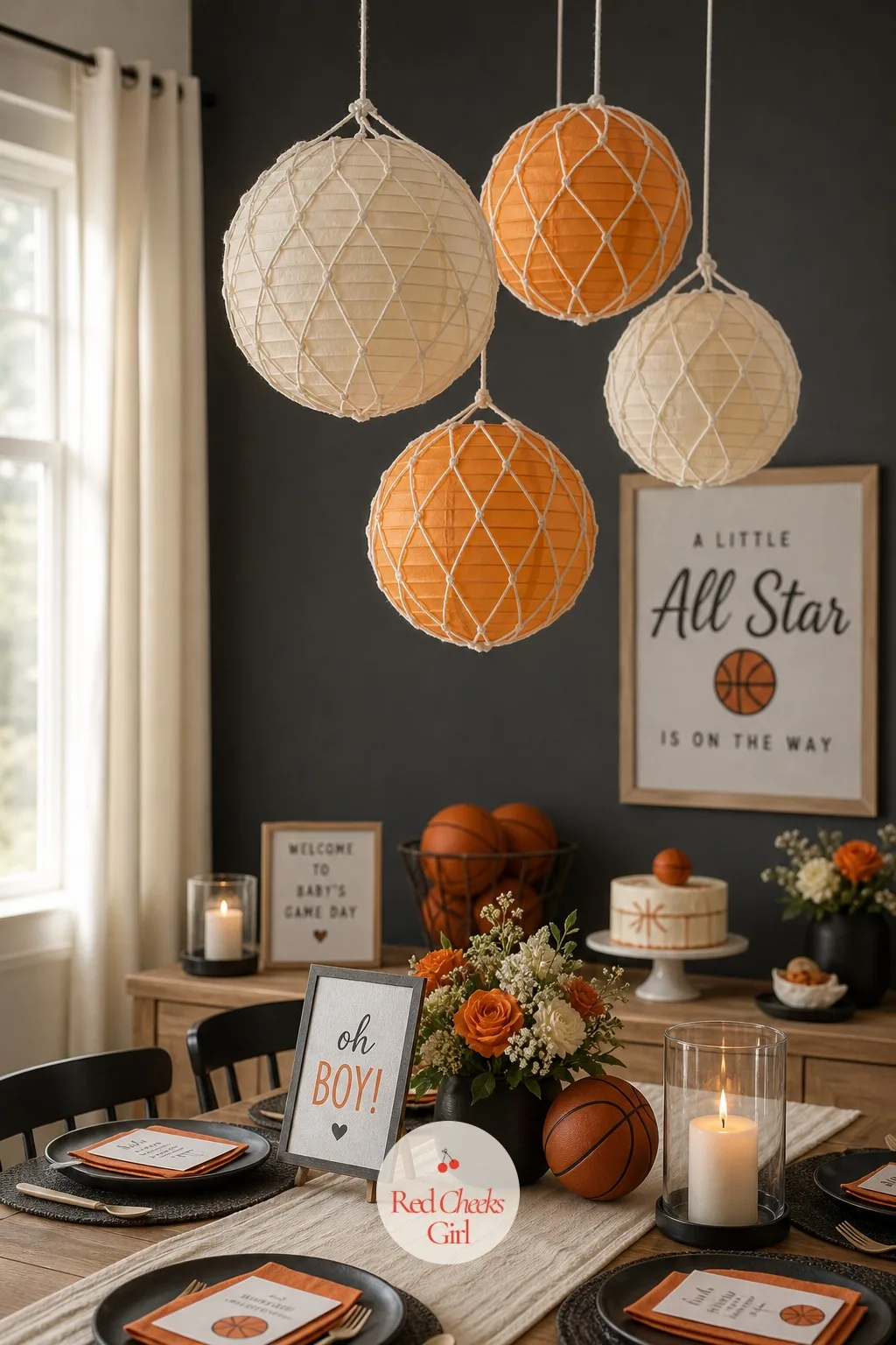 Hanging Net-Lantern Cluster — Overhead light gets forgotten at most parties, and a small cluster of wrapped lanterns fixes that without a single extra lamp or