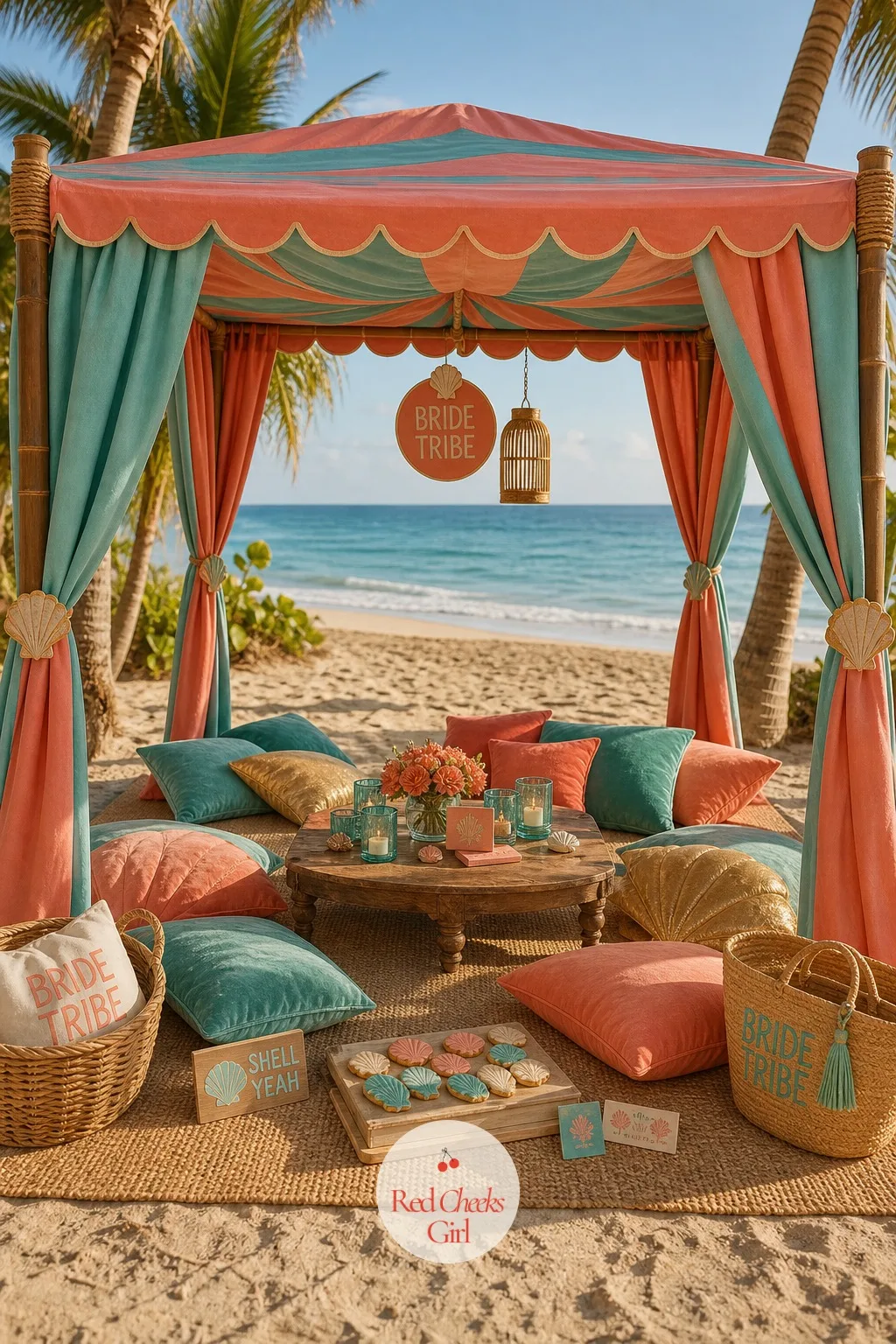 A Cabana Lounge Built For Lying Down — Nobody wants to stand through the first hour on hot sand, and a cabana gives the whole group somewhere to collapse into
