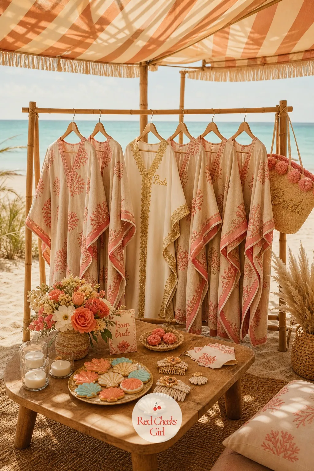 Matching Kaftans For The Getting-Ready Photos — Before anyone touches the water, there is always a stretch of photos nobody wants to look mismatched in. Beach