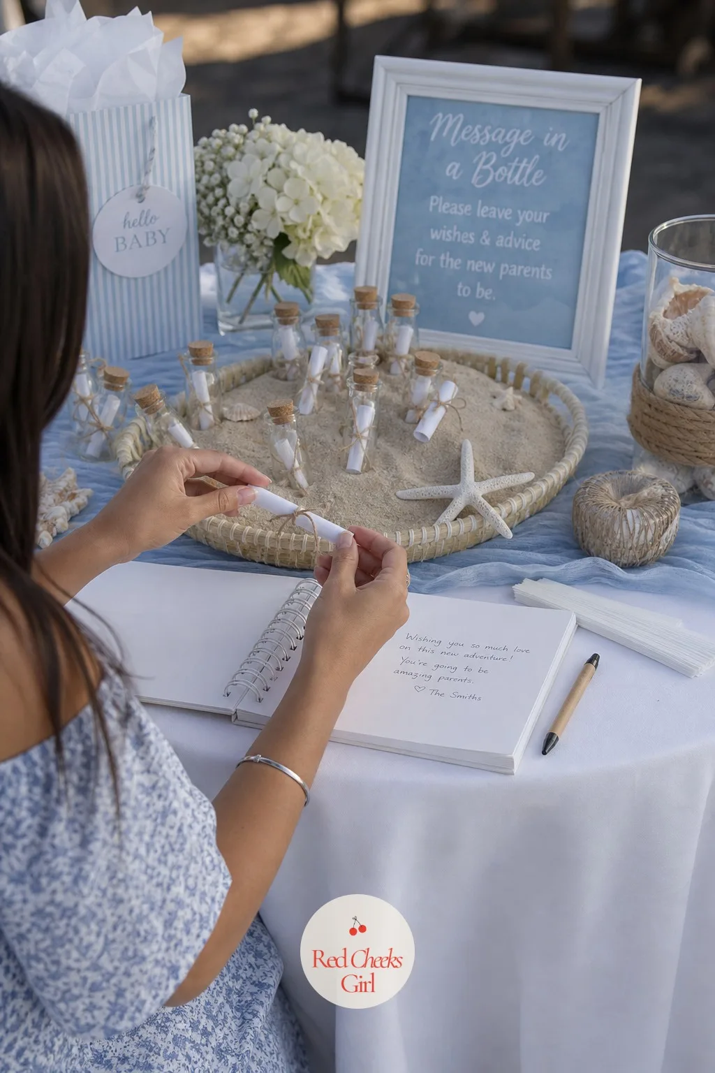 Message in a Bottle Guest Book — Instead of signing a book, each guest rolls up a blank strip of paper, ties it with a thread of twine, and slides it into a