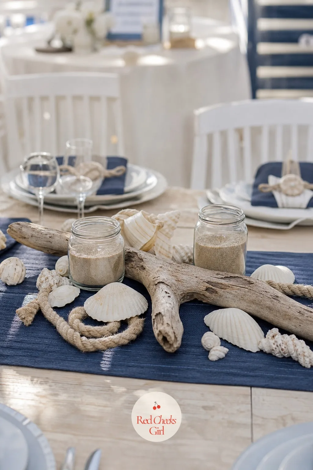 Shell and Driftwood Centerpiece — This is the piece that sits in the middle of the main table doing nothing but looking like it washed up there on purpose.