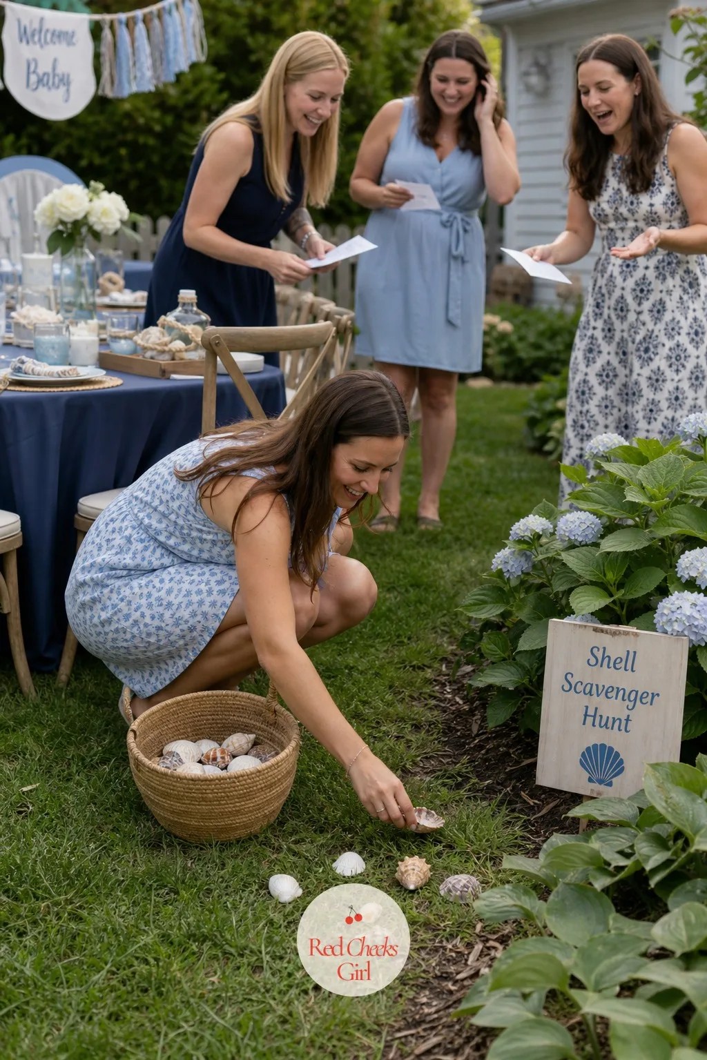 Shell Scavenger Hunt — Before guests arrive, a set number of shells gets hidden around the yard, room edges or garden beds, half in plain sight and half tucked