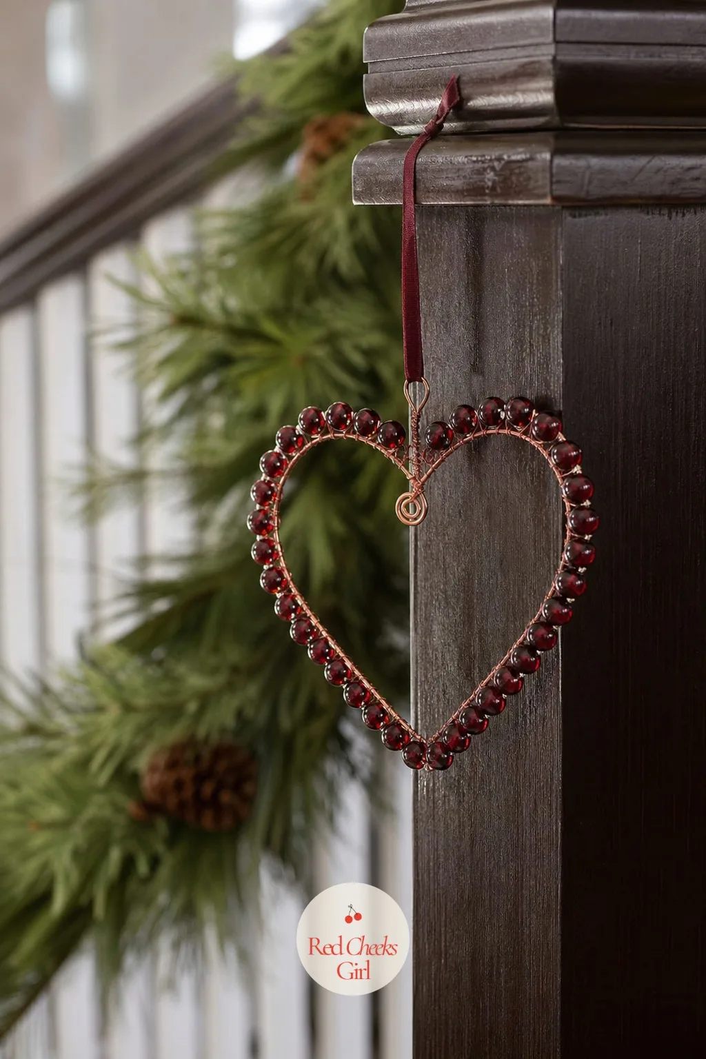 Beaded Heart Outline — A heart ornament can tip sweet into saccharine fast, which is exactly what copper wire and garnet beads avoid: the colour reads as deep