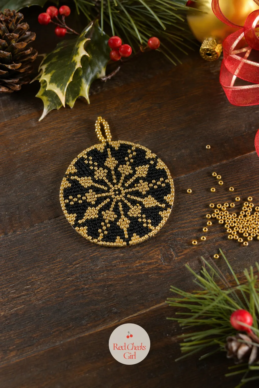 Loomed Bead Medallion — Every other ornament on this list is round or loosely organic. Beaded christmas ornaments diy