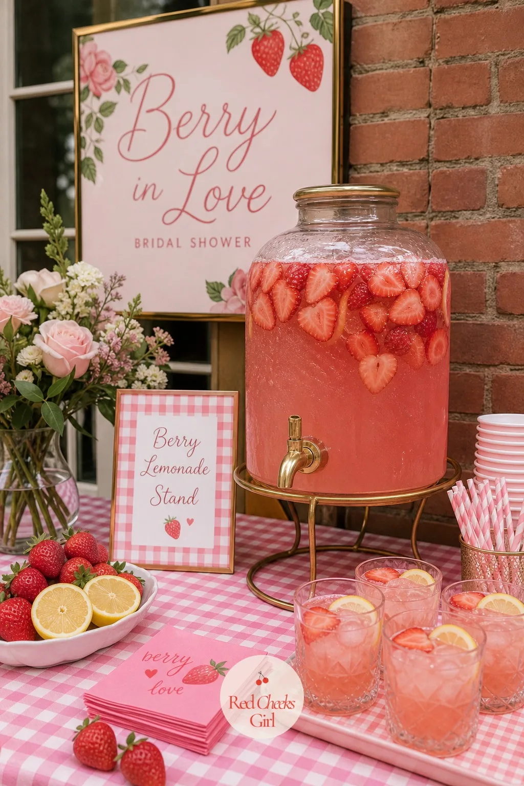 Berry Lemonade Stand — The drinks corner needs something cold and pink to look at from across the room: a large glass dispenser filled with berry lemonade