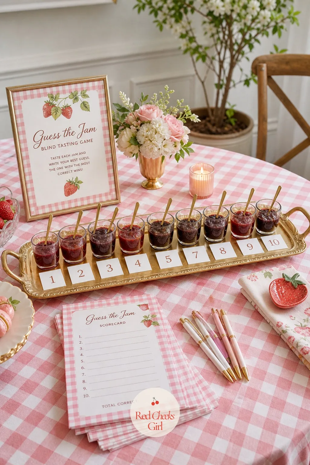Guess the Jam Blind Tasting Game — This one starts the moment dessert winds down: a tray of small unlabeled jam samples, maybe four or five flavors including