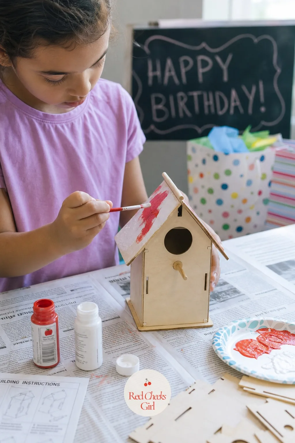 Mini Birdhouse Kit Assembled At The Craft Table — Give a child wood glue and a tiny hammer under supervision and watch the whole room go quiet with